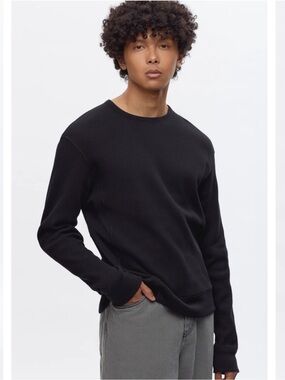 Kotn Men Atlas Sweatshirt Black Crewneck waffle Thermal Sweater egyptien cotton